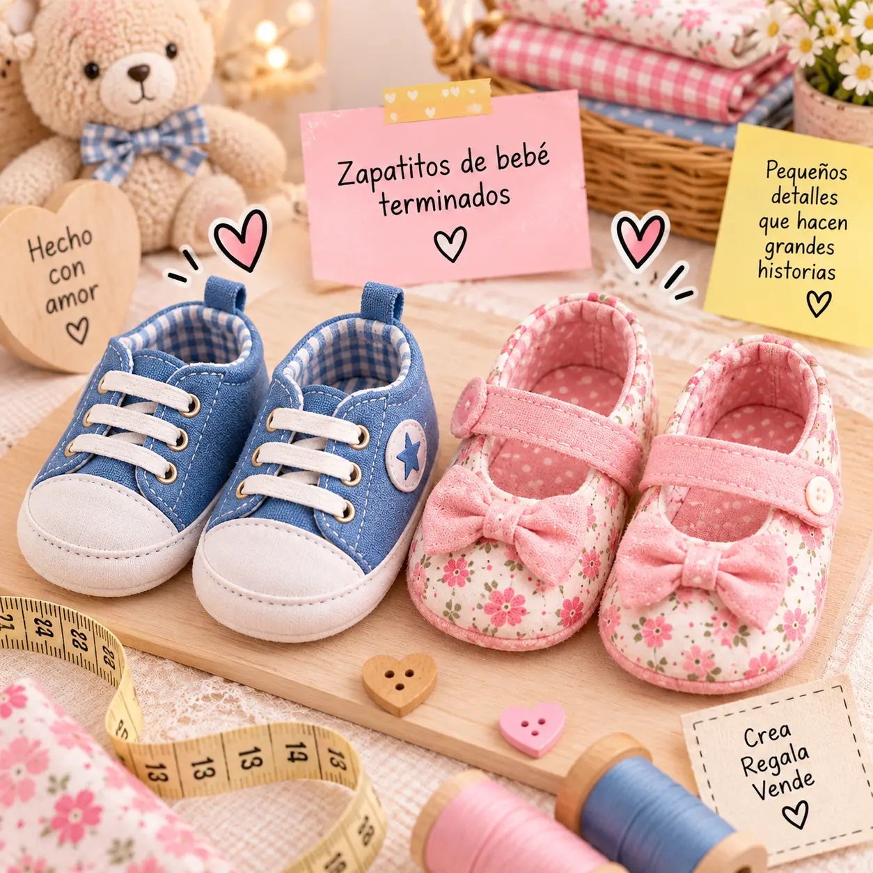 Cosiendo las piezas del zapatito de bebé